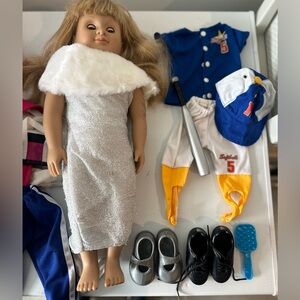 All American Doll with Silver Dress and Baseball uniform plus Accessories